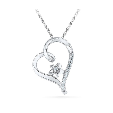 Silver Tiny Heart Petals Pendant with Prong Set Round Diamonds