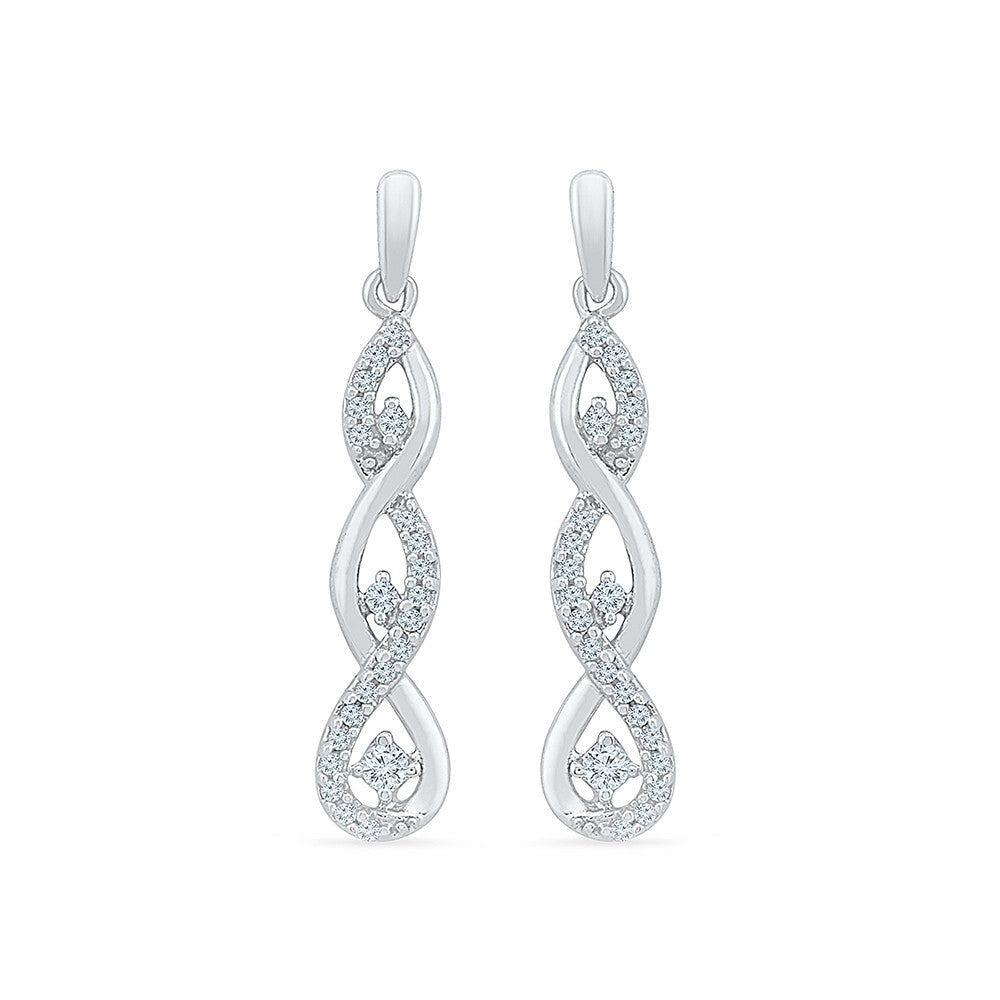 14KT Yellow and White Gold Entwined Hearts Drop Earrings