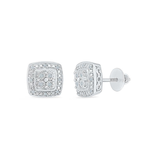 Square Shine Diamond Stud Earrings in 92.5 Sterling Silver for women online