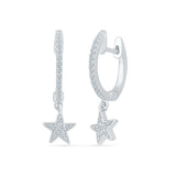Hanging Star Diamond Hoop Earrings