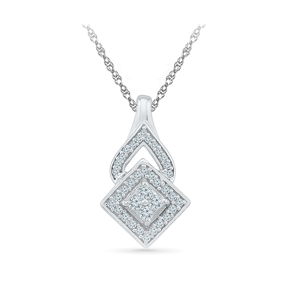 18K Gold Floating Square Radiant Diamond Necklace