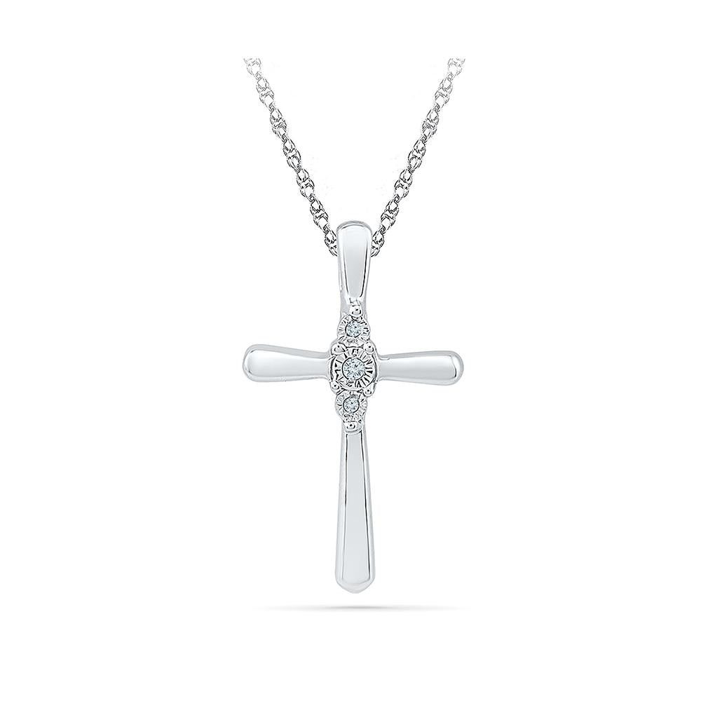 Small Microset Diamond Cross Necklace 047-00226 - Gail Jewelers