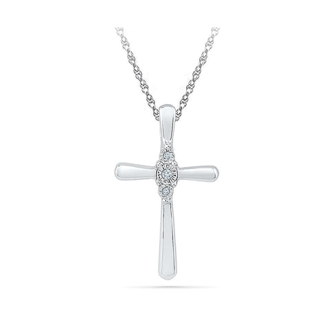 Silver Cross pendant in Prong Setting with Diamonds