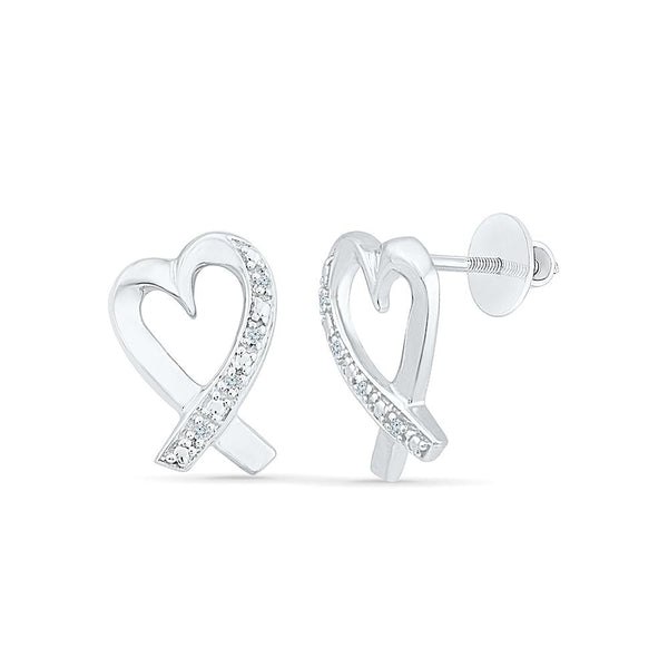 Luxurious Heart Diamond Stud Earrings in 92.5 Sterling Silver for women online