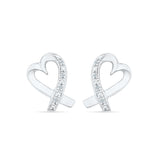 Luxurious Heart Diamond Silver Stud Earrings