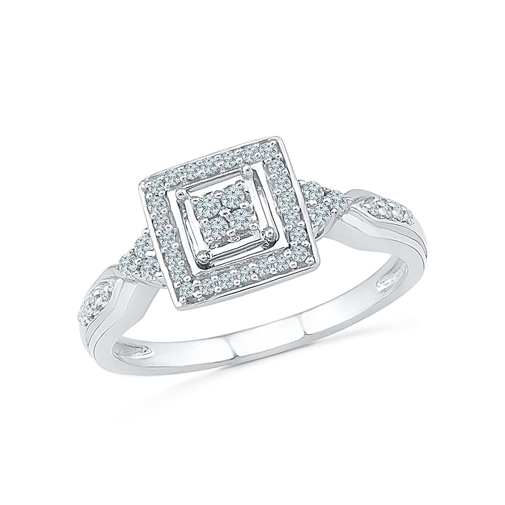 1/2 CT. T.W. Diamond Square Frame Three Stone Engagement Ring in 10K White  Gold | Zales
