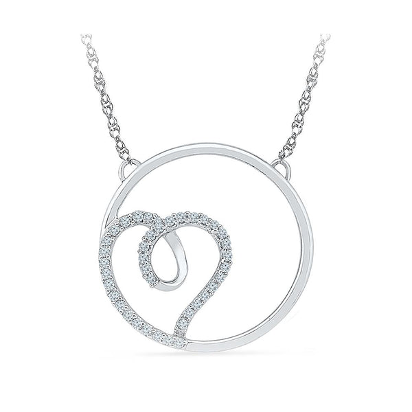 Silver Heart Necklace in Prong Setting with Diamonds
