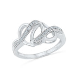 Silver Two Hearts Ring with Prong Set Diamonds