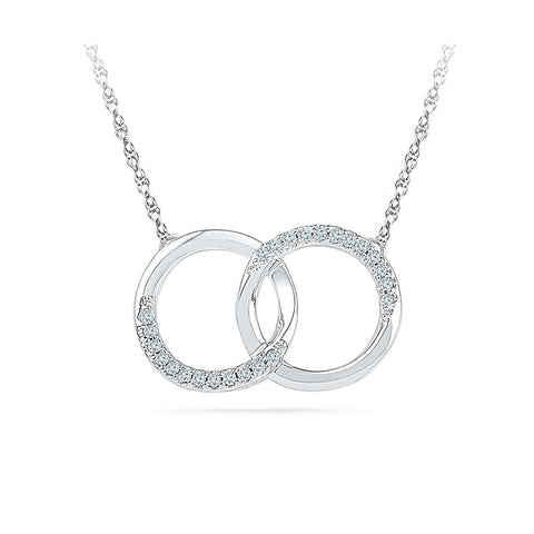 Two Intertwined Circle Diamond Silver Necklace