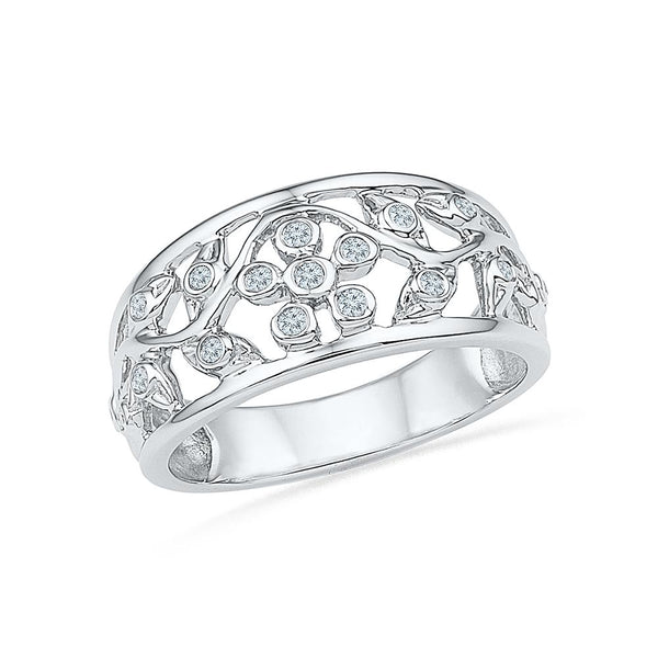 Silver Flower Cocktail Diamond Ring