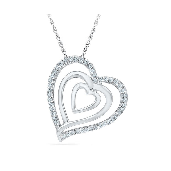 Silver Heart pendant in Prong Setting with Diamonds