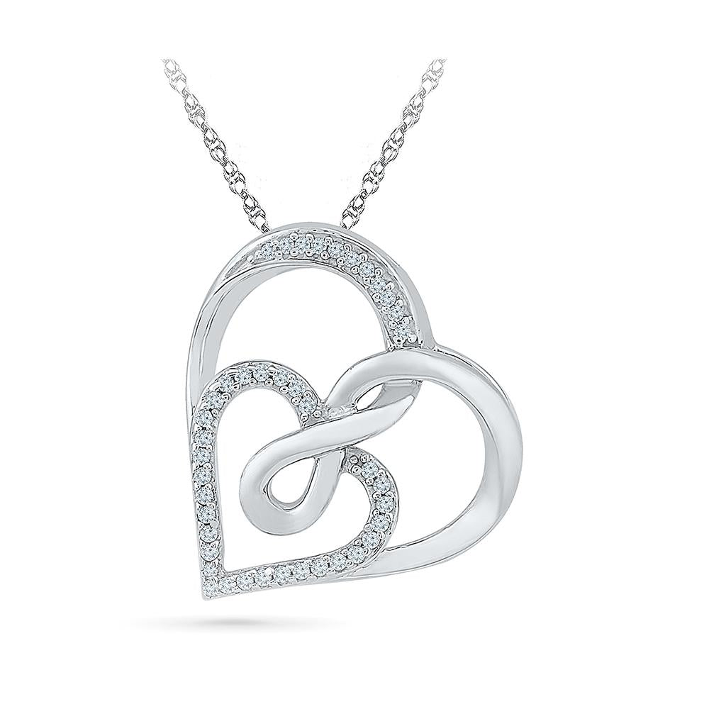 Amour Two-tone Silver 1/6CT TDW Diamond Double Heart Infinity Necklace |  eBay