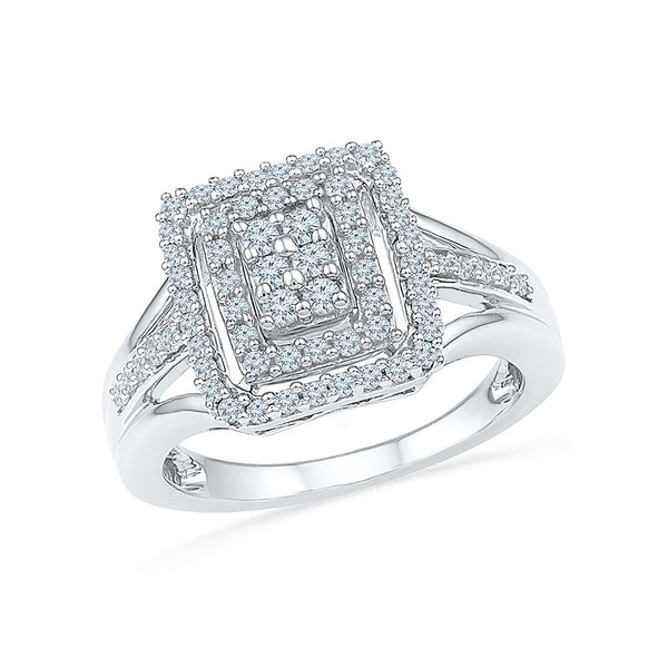 14kt / 18kt white and yellow gold Square Eminence Diamond Cocktail Ring in Prong and Pave setting online for women