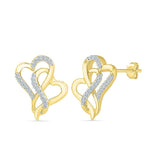 Dual Heart Diamond Stud Earrings