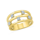 14kt / 18kt white and yellow gold Tri-line Diamond Cocktail Ring for women online in Prong setting