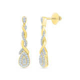 Pleated Gold and Diamond Dangler Earrings