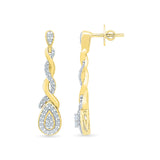 Pleated Gold and Diamond Dangler Earrings
