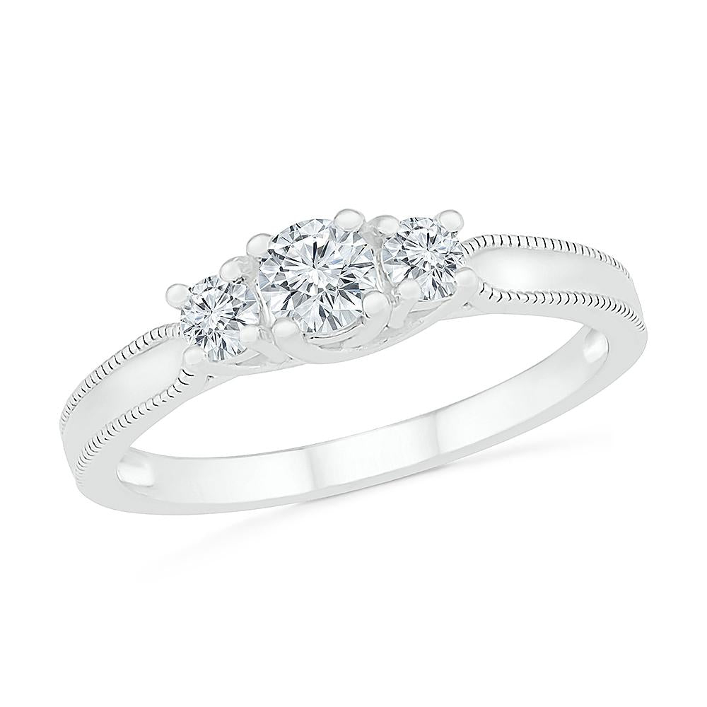 Three Stone Diamond Engagement Ring Set 1.16ct 14K White Gold 406420
