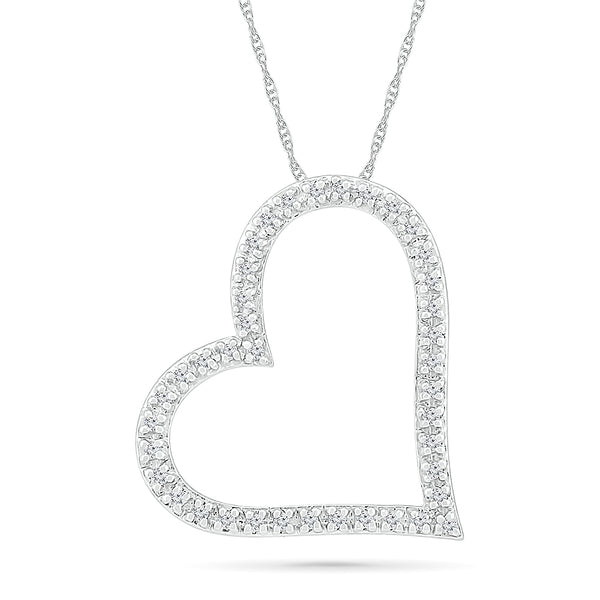 Tilted Heart Silver Diamond Pendant