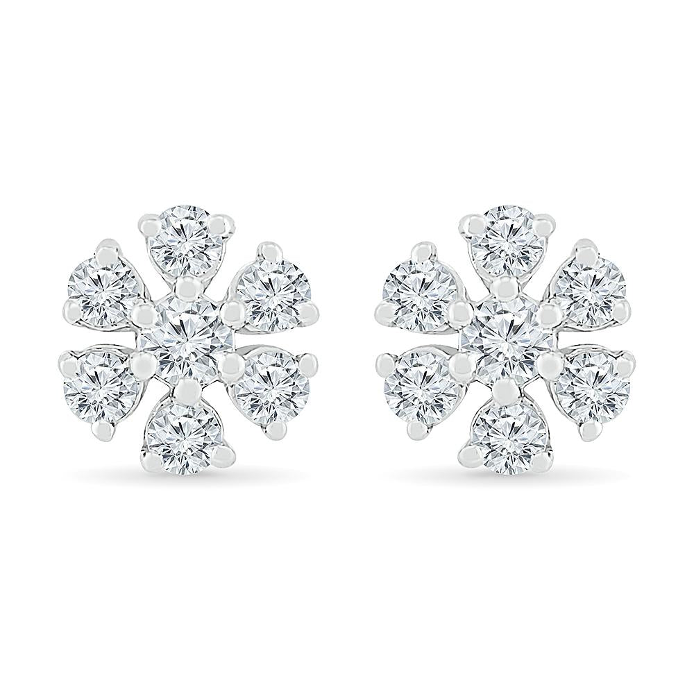 18K White Gold Diamond Snowflake shaped Stud Earrings - ER-3307-01