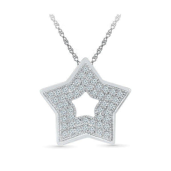 Silver Fancy Star Diamond  pendant in Prong Setting 