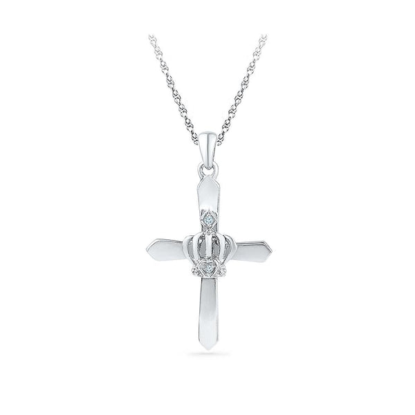 Silver Cross Diamond pendant in Prong Setting