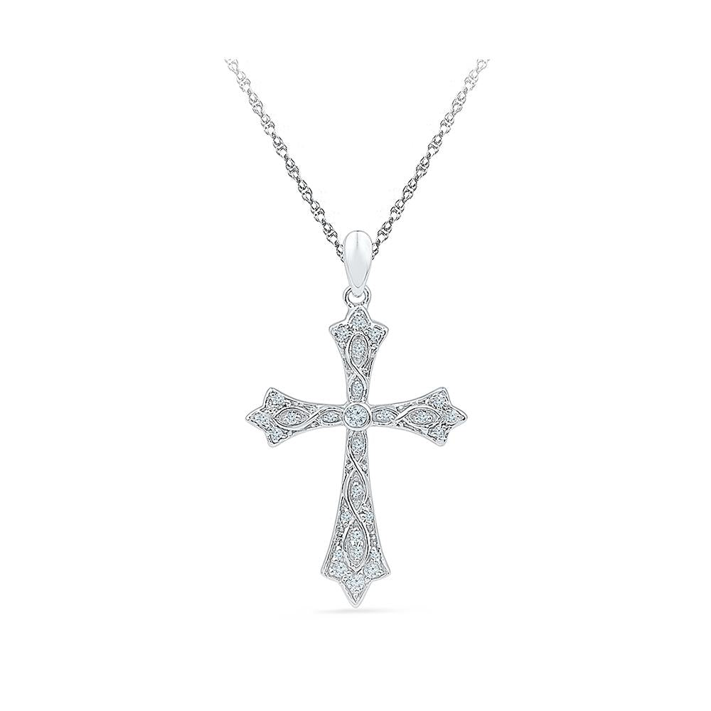Two Tone Diamond Cross Pendant Necklace