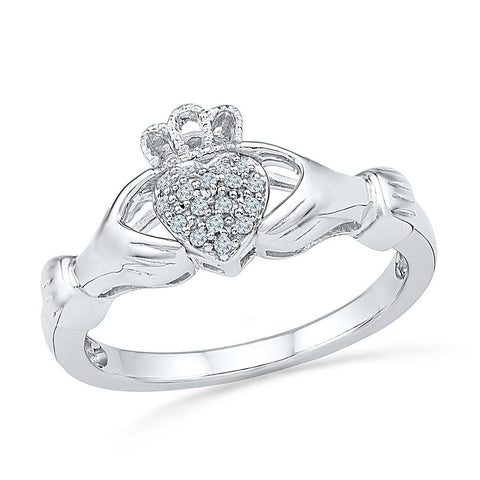Claddagh Diamond Engagement Silver Ring