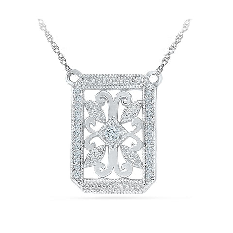 Silver Fancy Real Diamond Necklace in Prong Setting 