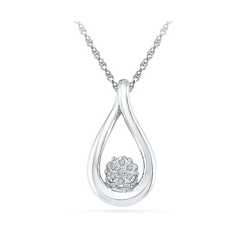 Silver Almond Shaped Pendant with Miracle Set Round Diamonds