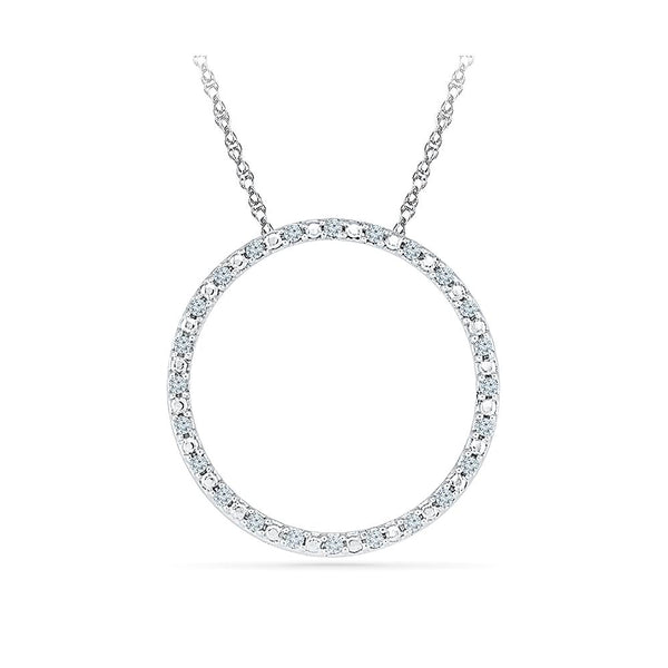 Silver Circle Pendant with Prong Set Round Diamonds