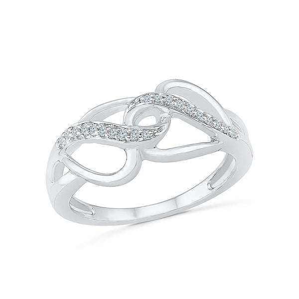Silver Criss Crossing Ring with Prong Set Diamonds