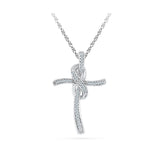 Silver Cross Pendant with Clusters of Prong Set Round Diamonds