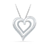 Silver Heart Shape Pendant with Prong Set Round Diamonds